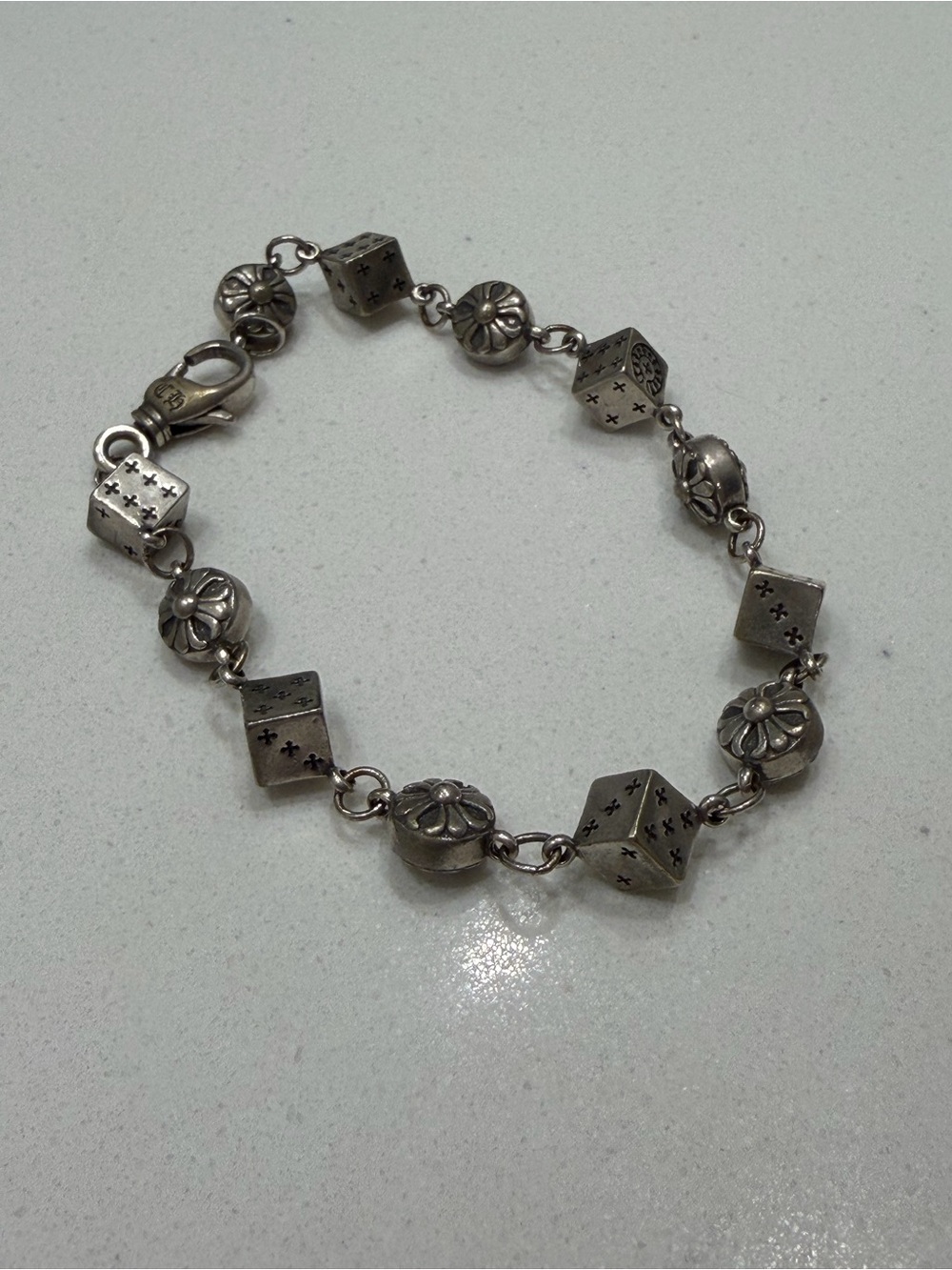 Pre-Loved Chrome Hearts Silver Floral and Dice Bracelet